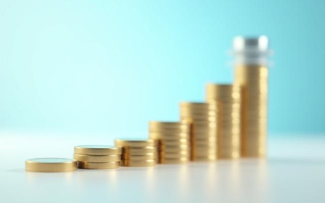 Stacked coins forming an upward path with a clear blue sky background, symbolizing a debt-free future