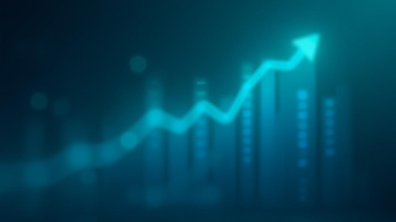 Abstract stock market graph trending upwards with subtle light rays